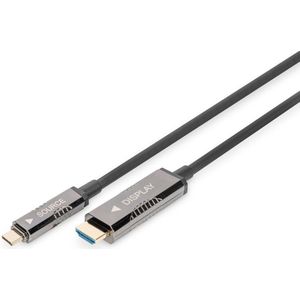 DIGITUS USB-C naar HDMI AOC vezel adapterkabel - HDMI 2.0 - Displayport 1.2-4k/60Hz - DP Alt-Mode - Plug&Play - 20m - zwart