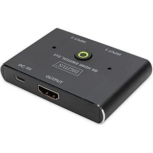 DIGITUS actieve 8K60Hz HDMI-switch - Eenvoudig schakelen tussen twee HDMI-bronnen - HDMI 2.1 - Ondersteunt HDR - Plug & Play - Zwart