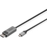 DIGITUS Displayport-adapterkabel - USB Type-C naar Displayport 1.4-8k/30Hz - 4k/144Hz - bidirectioneel - DP Alt-Mode - MST - 2 m - zwart - Voor iPhone, Macbook, iPad, Surface