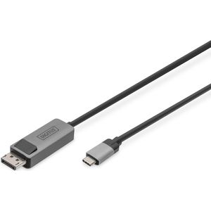 DIGITUS Displayport-adapterkabel - USB Type-C naar Displayport 1.4-8k/30Hz - 4k/144Hz - bidirectioneel - DP Alt-Mode - MST - 2 m - zwart - Voor iPhone, Macbook, iPad, Surface