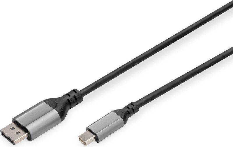 DIGITUS Displayport 8K/60Hz adapterkabel - DP naar Mini DP - Displayport 1.4-4k/144Hz - 2m - aluminium behuizing - compatibel met monitor, gaming grafische kaart - zwart
