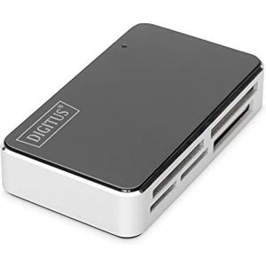 DIGITUS USB 2.0 alles-in-één kaartlezer voor geheugenkaarten - Ondersteunt CF, MMC, SD, SDHC, SDXC en Micro-SD kaarten - Kaartlezer - 480 Mbit/s - Plug & Play - Zwart/Zilver