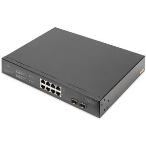 DIGITUS 10-poorts Gigabit Ethernet PoE netwerkswitch - 8x RJ45 - 2x SFP uplink - 19 inch - netwerkswitch - 150W PoE budget - 10/100/1000 Mbps