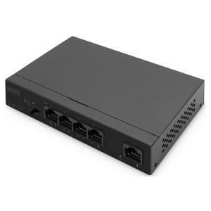 DIGITUS PoE Netwerk Switch - 5 poorts- Gigabit Ethernet - onbeheerd - 4x RJ45 PoE poorten + 1x RJ45 uplink - 60W PoE budget - CCTV modus - 10/100/1000 Mbps - zwart