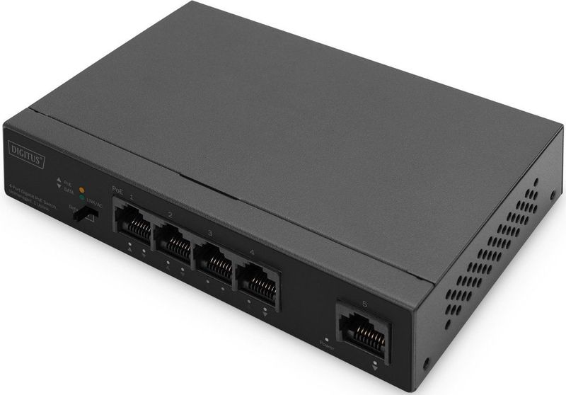 Digitus - 5-Port Gigabit Ethernet Switch - Zwart - 60W PoE Budget