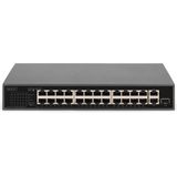Digitus - DN-95355 - PoE Switch - Zwart - 24 Poorten, 2 Uplink-poorten (SFP/RJ45), 10/100Mbps