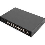 Digitus - DN-95355 - PoE Switch - Zwart - 24 Poorten, 2 Uplink-poorten (SFP/RJ45), 10/100Mbps