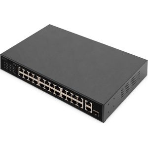 Digitus - DN-95355 - PoE Switch - Zwart - 24 Poorten, 2 Uplink-poorten (SFP/RJ45), 10/100Mbps