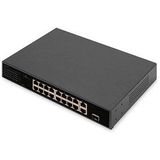 Digitus - DN-95355 - 16 Poorts FE PoE Switch - Zwart - Metalen Behuizing