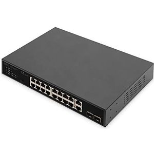 DIGITUS 20-poorts Gigabit Ethernet PoE netwerkswitch - 16x RJ45 PoE + 2x RJ45 + 2x Combi - 19 Inch - 185W PoE budget - 10/100/1000 Mbps