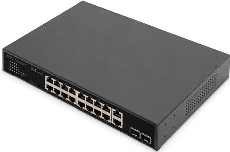 DIGITUS 20-poorts Gigabit Ethernet PoE netwerkswitch - 16x RJ45 PoE + 2x RJ45 + 2x Combi - 19 Inch - 185W PoE budget - 10/100/1000 Mbps