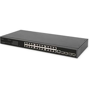 DIGITUS 29-poorts Gigabit Ethernet Network Switch - Beheerd - 24 RJ45-poorten + 4 SFP-poorten + 1 Console-poort - 10/100/1000 Mbps - 19-inch - L2+ Kenmerken - Zwart