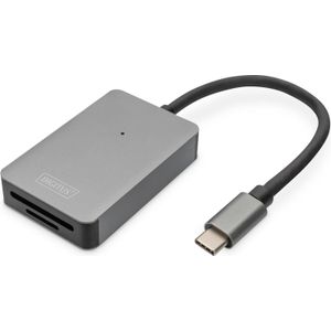 DIGITUS USB-C kaartlezer, 2 poorten, UHS-II SD4/TF4.0-300 Mbps, Plug & Play, SDXC, SDHC, SD, Micro SDXC, Micro SD, Micro SDHC, Space Grey