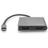 Digitus HDMI USB-C Adapter - 1x USB-C Naar 2x HDMI - Zwart - 0.18 m