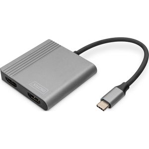 Digitus HDMI USB-C Adapter - 1x USB-C Naar 2x HDMI - Zwart - 0.18 m