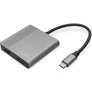 DIGITUS USB-C - 2 x HDMI-adapter, 18 cm, 4K / 30 Hz, zilver, aluminium behuizing