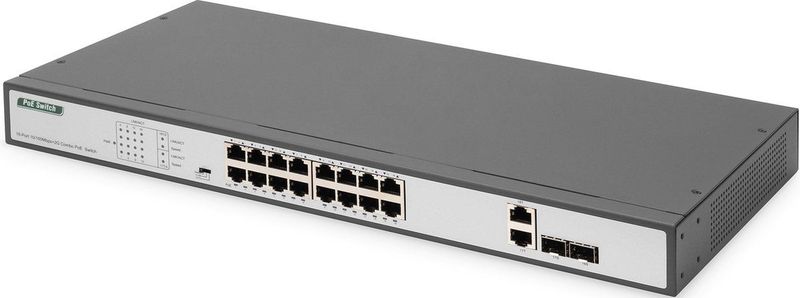 DIGITUS - 18-poorts Fast Ethernet PoE Netwerkswitch - 250W - 19 Inch