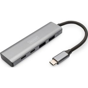 DIGITUS Hub 4 ports USB-C - USB 3.1 Gen 2-2x USB A + 2x USB-C - jusqu'à 10 Gbps - Plug & Play - Boîtier aluminium - gris foncé
