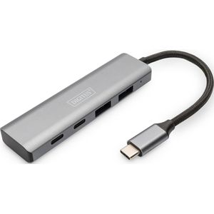 DIGITUS 4-poorts USB-C hub - USB 3.1 Gen 2-2x USB A + 2x USB-C - tot 10 Gbps - Plug & Play - aluminium behuizing - donkergrijs