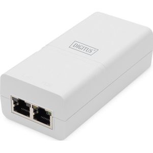 DIGITUS Gigabit Ethernet PoE Injector - Actieve Midspan - PoE Standaard 802.3at - 30 W PoE budget - IP40 standaard - 100m bereik - kleine behuizing - wit