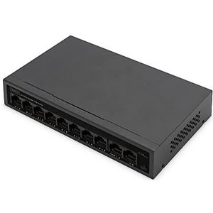 DIGITUS 10-poorts Gigabit Ethernet PoE netwerkswitch - onbeheerd - 8x RJ45 PoE-poorten + 2x RJ45 Uplink - 60W PoE budget - CCTV-modus - 10/100/1000 Mbps - zwart