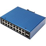 DIGITUS Netzwerk-Switch - 18-Port Gigabit Ethernet - 16x RJ45 + 2X SFP-Port - Unmanaged - 10/100/1000 Mbit/s - Hutschienen & Wandmontage - IP40 - Industrial Serie - Blau