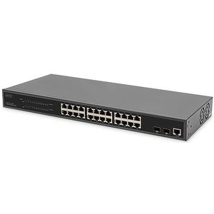 Digitus Schakelaar Gigabit Ethernet PoE gestito L2 24 porte (26 Havens), Netwerkschakelaar, Zwart