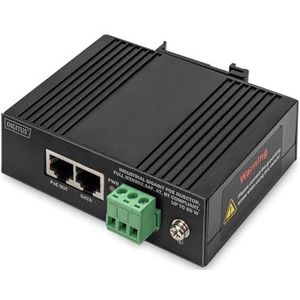 DIGITUS Industriële Gigabit Ethernet PoE Injector - 85W - 10/100/1000 Mbps - 100m bereik - DIN rail gemonteerd - zwart