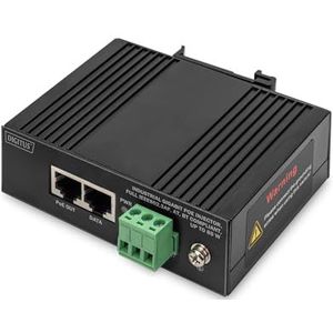 DIGITUS Industriële Gigabit Ethernet PoE-injector, 85 W, 10/100/1000 Mbps, bereik 100 m, montage op DIN-rail, zwart