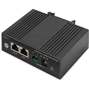 DIGITUS industriële Gigabit Ethernet PoE splitter - 60W - 10/100/1000 Mbps - DIN rail montage - zwart