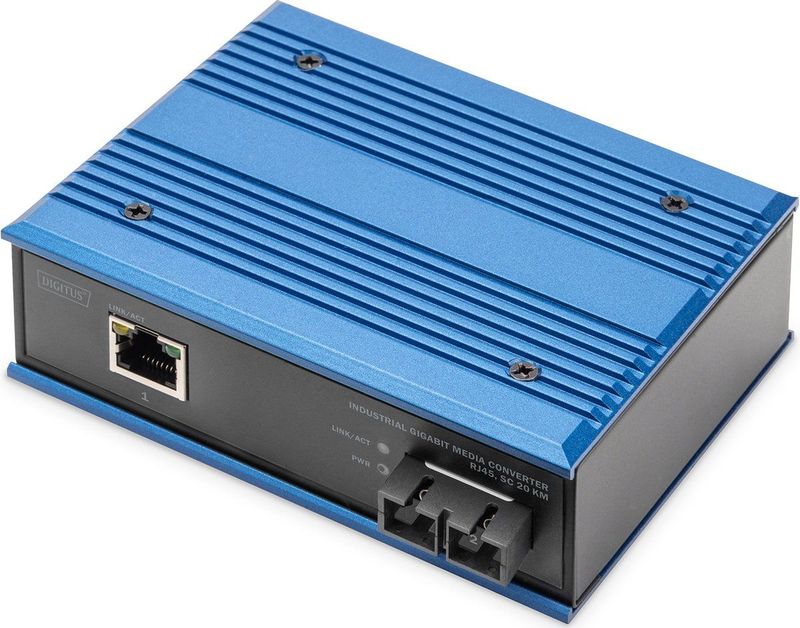 DIGITUS - Industriële Gigabit Mediaconverter - Zwart/Blauw - 1x RJ45, 1x SC-Duplex