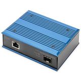 DIGITUS industriële Gigabit mediaconverter - 1 RJ45-poort, 1 SFP-poort - 10/100/1000 Mbps - DIN rail montage - IP40 beschermingsklasse - zwart,blauw
