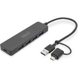 Digitus DA-70235 (USB-C, 4 Havens), Docking station + USB-hub, Zwart
