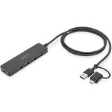 DIGITUS - Slim Line - 4-poorts USB 3.0 Hub - Zwart - Tot 5 Gbps - Incl. Adapter