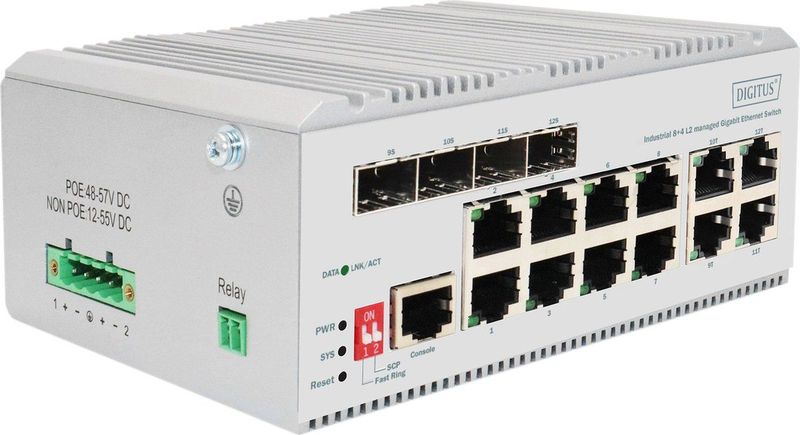 Digitus - DN-651145 - Beheerde Gigabit Ethernet-switch - Grijs - 8 x 10/100/1000 Mbps RJ45-poorten
