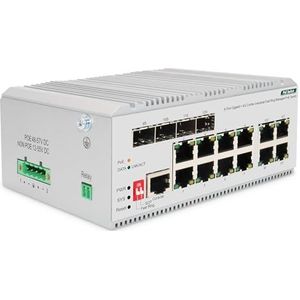 DIGITUS switch réseau industriel administrable 12 ports Gigabit Ethernet PoE - 8x RJ45 + 4x SFP/RJ45 Combo - 185W PoE Budget - L2 administrable - 10/100/1000 Mbps - montage sur rail DIN
