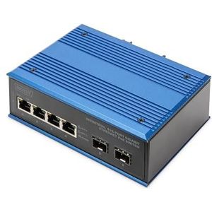 DIGITUS - PoE Netwerkswitch - Zwart/Blauw - 6 Gigabit Ethernet Poorten - IP40 - Railmontage