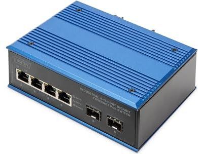 DIGITUS - PoE Netwerkswitch - Zwart/Blauw - 6 Gigabit Ethernet Poorten - IP40 - Railmontage