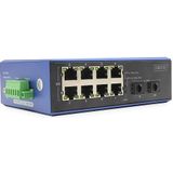 DIGITUS - PoE Netwerkswitch - Zwart/Blauw - 10 Gigabit Ethernet Poorten - 8x RJ45 + 2x SFP - IP40 - Railmontage