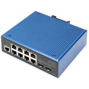 DIGITUS 10-poorts Gigabit Ethernet managed industriële netwerkswitch - 8x RJ45 + 2x SFP-Uplink - 1 consolepoort - L2 beheerd - DIN-rail montage - 10/100/1000Mbps