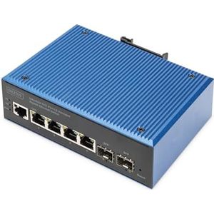 DIGITUS industriële beheerde 6-poorts Gigabit Ethernet netwerkswitch - 4x RJ45 + 2x SFP uplink - 1 consolepoort - L2 beheerd - DIN rail montage - 10/100/1000Mbps