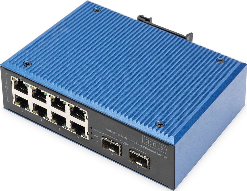 Digitus - Fast Ethernet Industrial - Switch - Zwart - 8+2 Poorten, 100 Mbps, 2 Gigabit SFP-slots