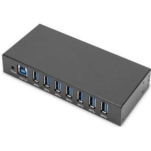 DIGITUS industriële 7-poorts USB-hub - 7x USB-A - USB 3.0-5 Gbps - USB SuperSpeed - 15 kV ESD-bescherming - DIN-rail montage - Zwart