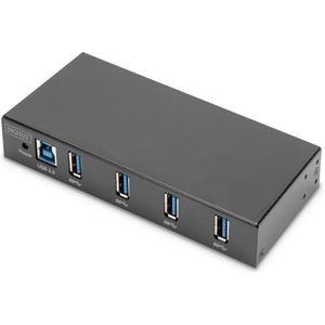 DIGITUS hub industriel USB 4 ports - 4x USB-A - USB 3.0-5 Gbps - USB SuperSpeed - Protection ESD 15 kV - Montage sur rail DIN - Noir