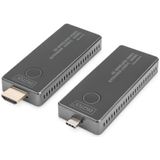 DIGITUS Draadloze video-extenderset, bereik 30 m, ultra-HD 4k/30Hz, zender met USB-C-aansluiting en ontvanger met HDMI-aansluiting, punt tot punt, plug & play, zwart-zilver