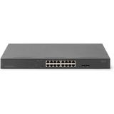DIGITUS - 19-Inch PoE Netwerkswitch - 16-Poorts Gigabit + 2-Poorts Gigabit SFP - Onbeheerd - Zwart - 250W PoE Power Budget