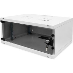 DIGITUS - Netwerkkast - 19-inch Rack 4 HE - Grijs - Wandmontage - Glazen Deur
