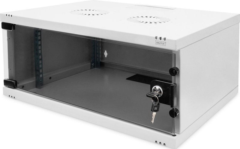 DIGITUS - Netwerkkast - 19-inch Rack 4 HE - Grijs - Wandmontage - Glazen Deur
