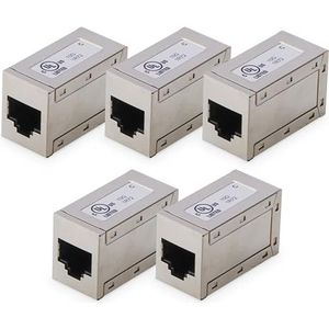 DIGITUS AT-AG 8/8 C6S - RJ45 Koppeling Cat 6 - 5 stuks - Lan Kabel Verlenging - Cat6 Netwerkkabel Connector - PoE Compatibel - Modulaire Koppeling - Voor Switch, DSL, Modem, Router, PC - Zilver