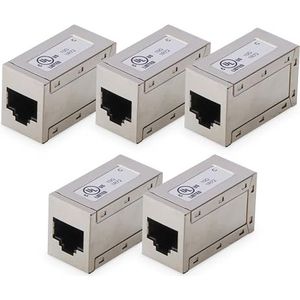 DIGITUS AT-AG 8/8 C6S - RJ45 Koppeling Cat 6-5 stuks - Lan Kabel Verlenging - Cat6 Netwerkkabel Connector - PoE Compatibel - Modulaire Koppeling - Voor Switch, DSL, Modem, Router, PC - Zilver